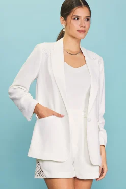 Crochet Trim Shirred Sleeve Blazer*SKIES ARE BLUE Hot