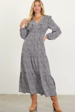 Dainty Floral Print Ruffle Trim Maxi Dress*SKIES ARE BLUE New