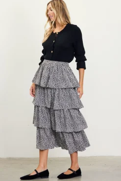 Dainty Floral Print Ruffle Midi Skirt*SKIES ARE BLUE Hot
