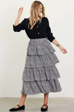 Dainty Floral Print Ruffle Midi Skirt*SKIES ARE BLUE Hot