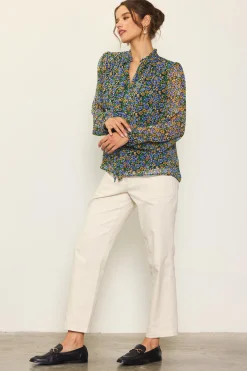 Daisy Print Neck Tie Blouse*SKIES ARE BLUE Sale
