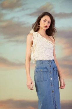 Denim Button Down Midi Skirt*SKIES ARE BLUE Sale