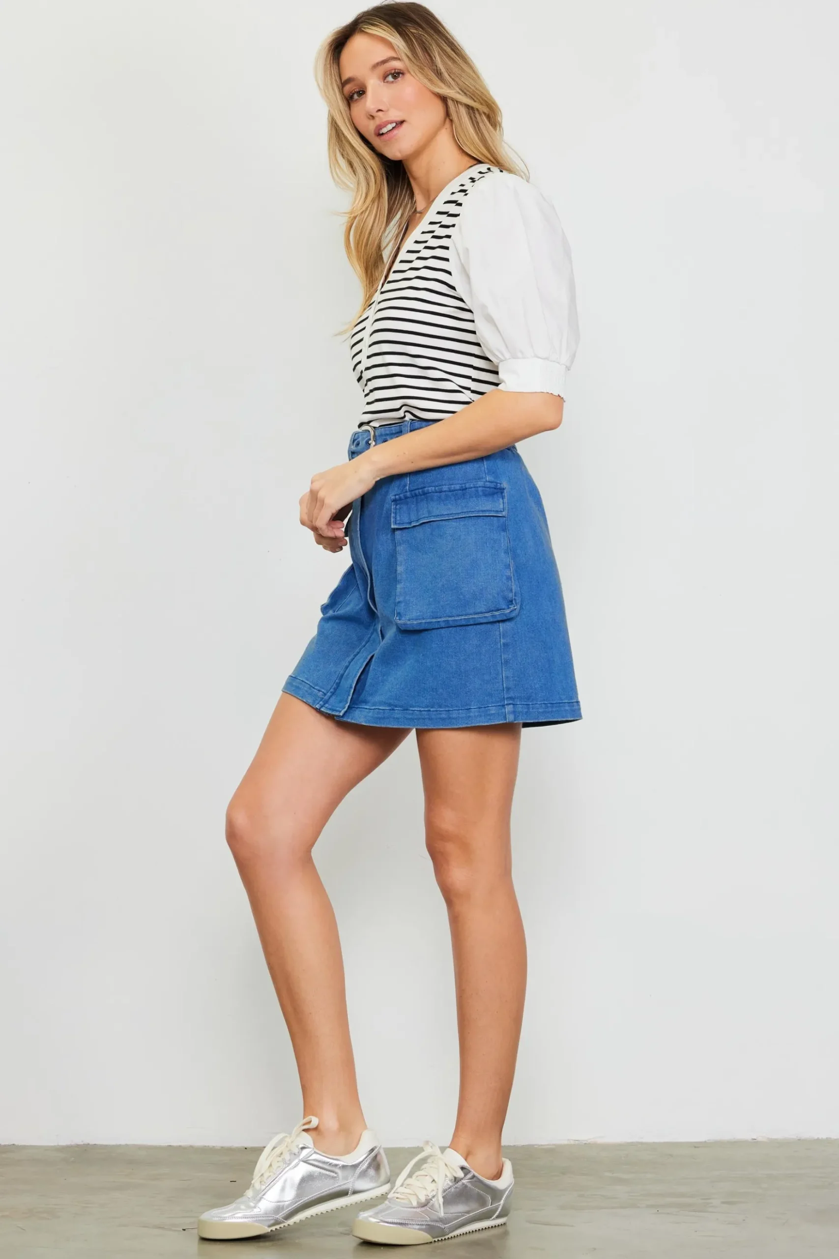 Denim Cargo Detail Mini Skirt*SKIES ARE BLUE Outlet