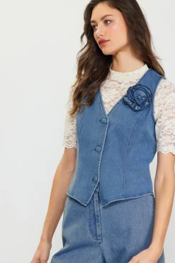 Denim Vest With Detachable Rosette*SKIES ARE BLUE Discount