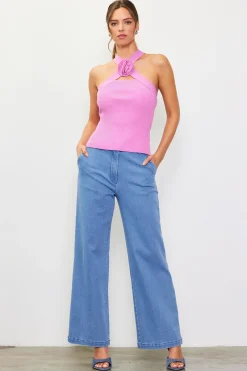 Detachable Rosette Knit Halter Top*SKIES ARE BLUE