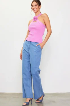 Detachable Rosette Knit Halter Top*SKIES ARE BLUE