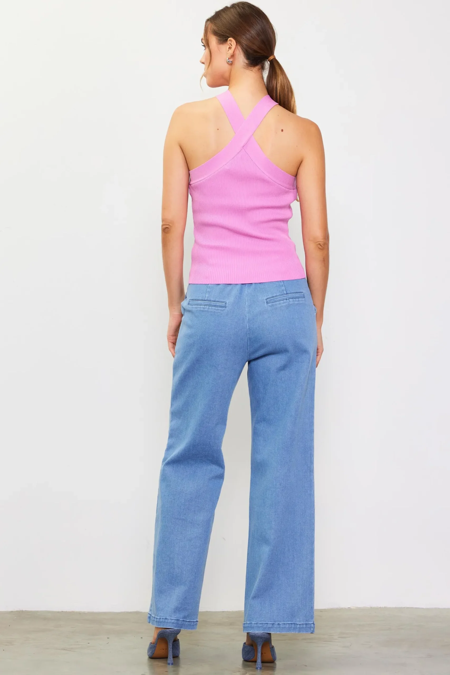 Detachable Rosette Knit Halter Top*SKIES ARE BLUE