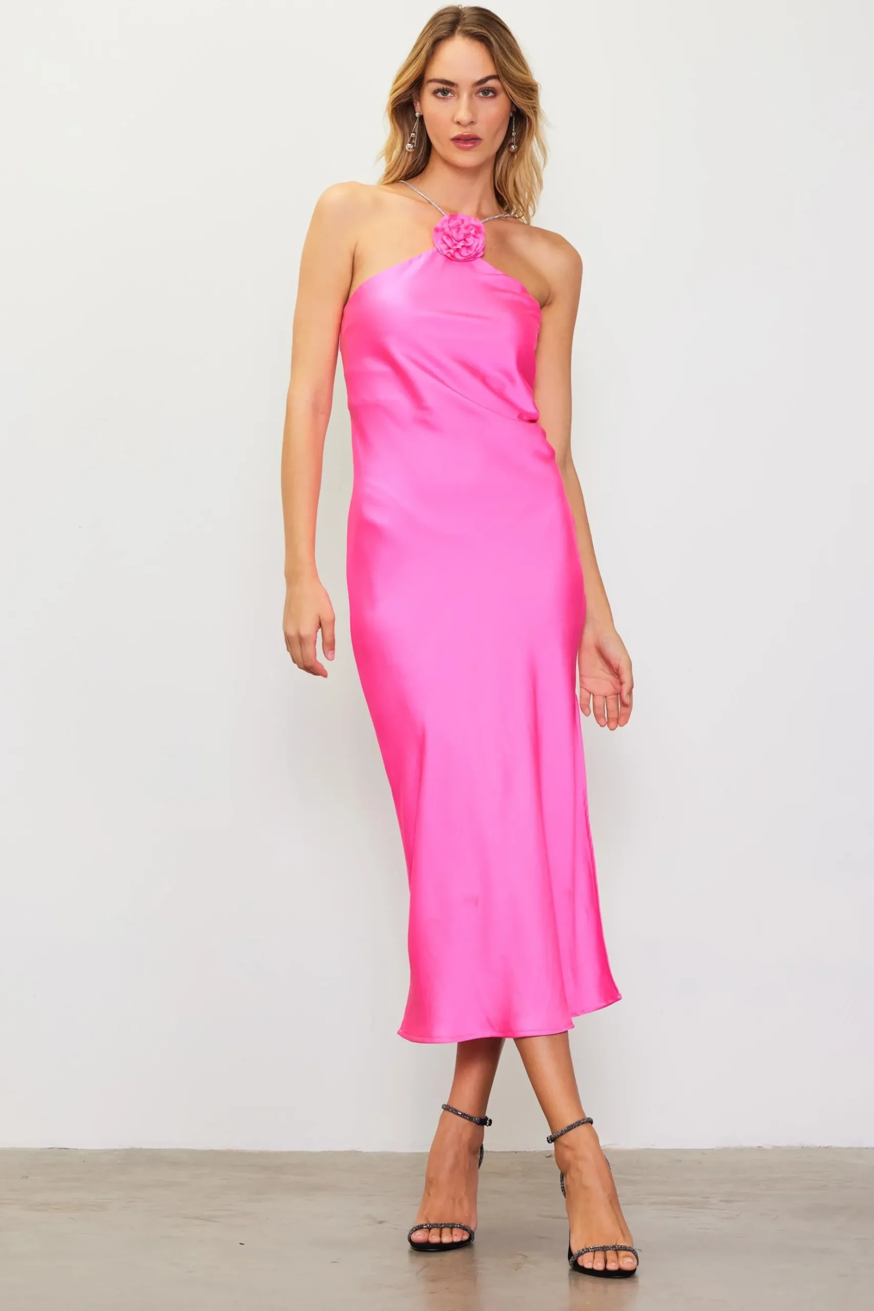 Detachable Rosette Metallic Strap Midi Dress*SKIES ARE BLUE New
