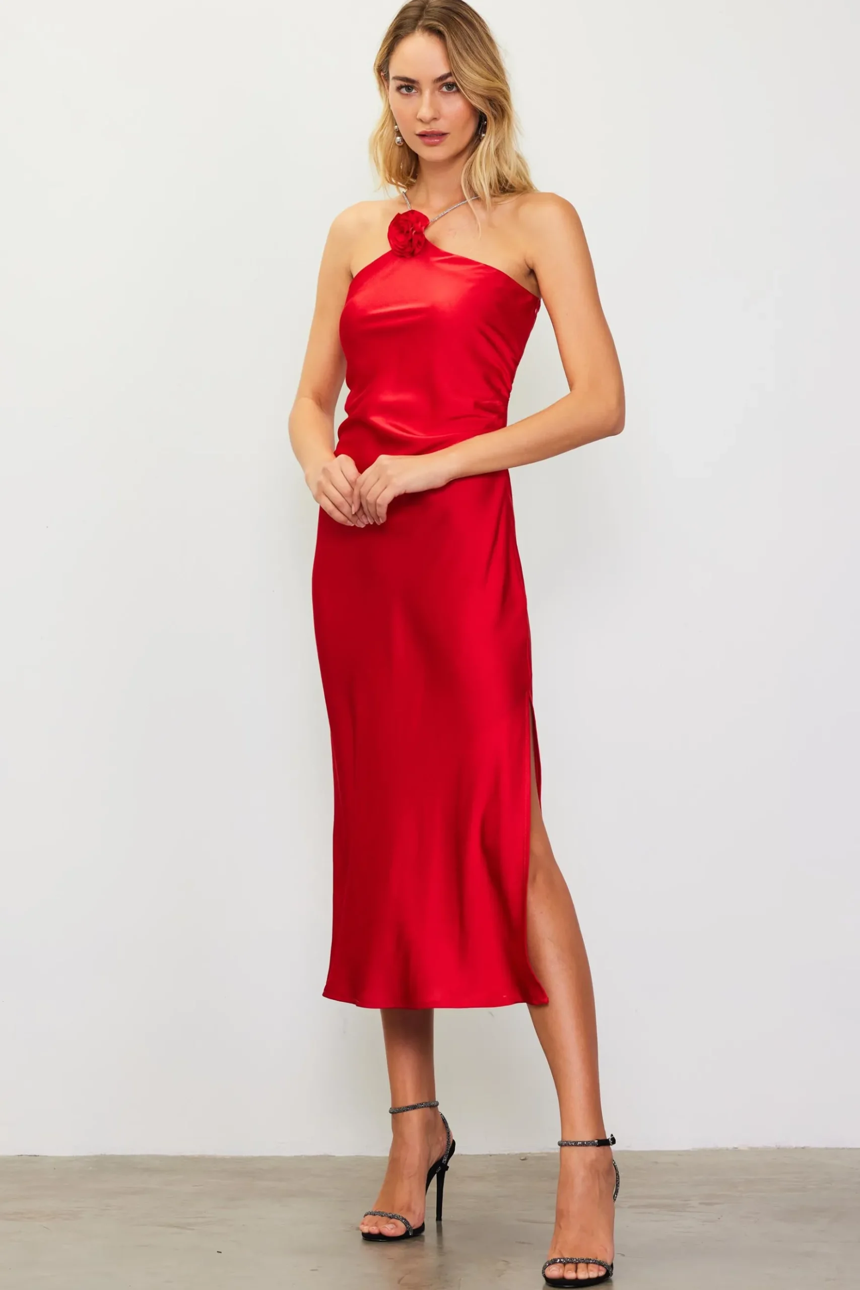 Detachable Rosette Metallic Strap Midi Dress*SKIES ARE BLUE Discount