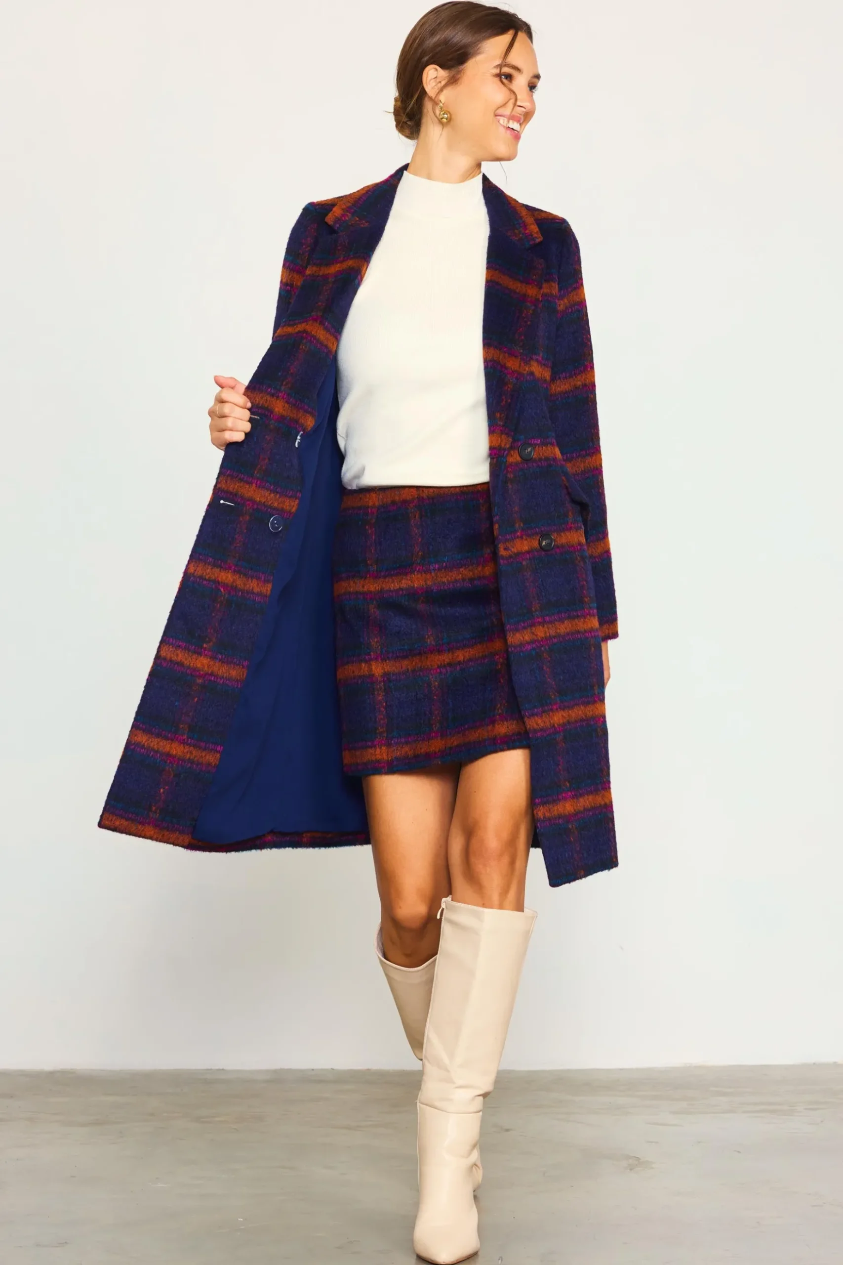 Double Breasted Plaid Coat*SKIES ARE BLUE Clearance
