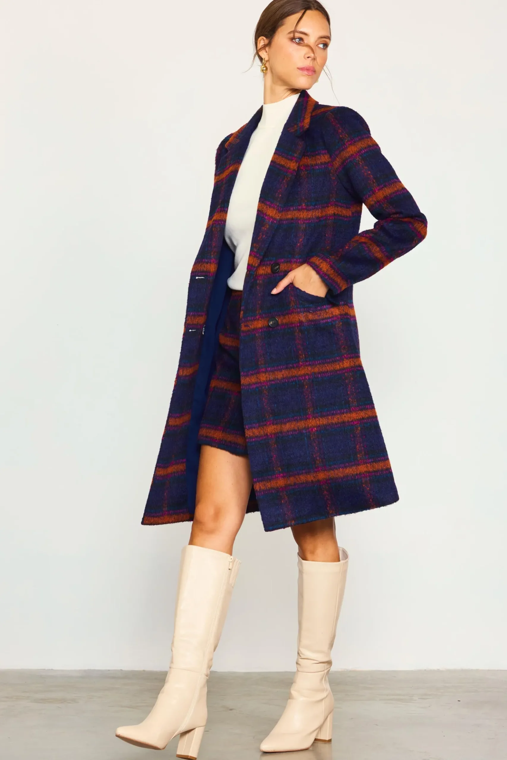 Double Breasted Plaid Coat*SKIES ARE BLUE Clearance