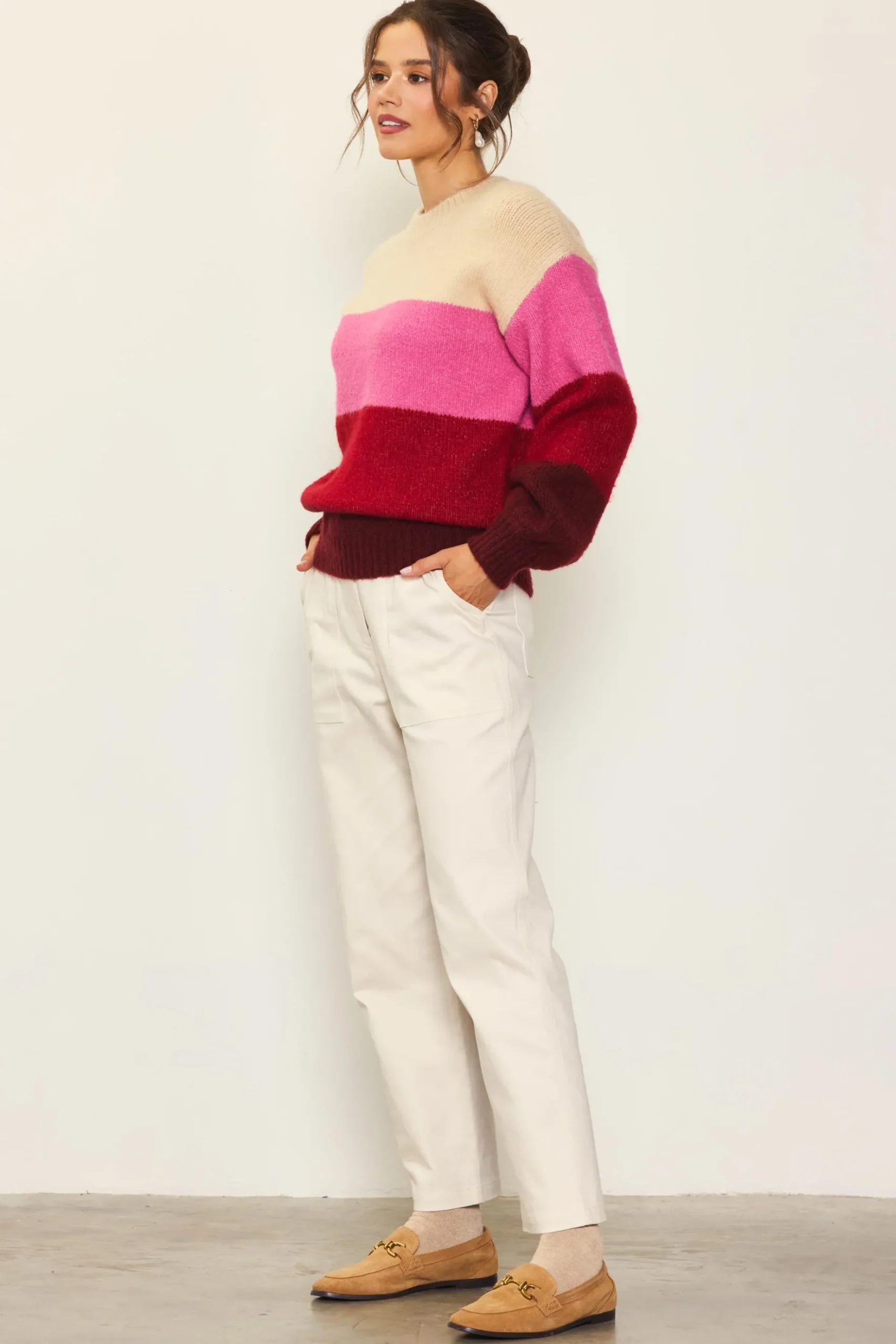 Drop Shoulder Color Block Sweater*SKIES ARE BLUE Discount