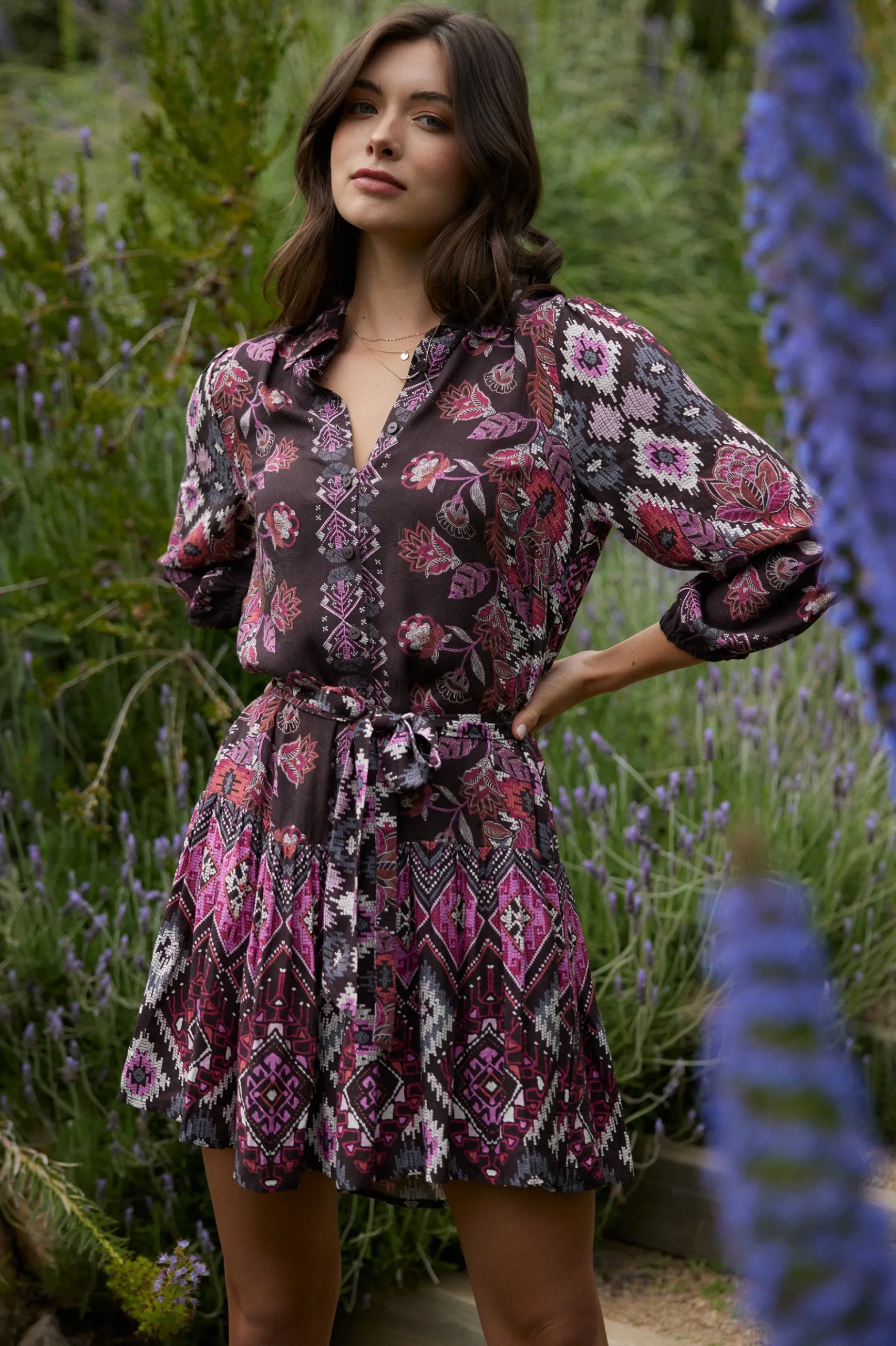 Edain Border Print Mini Dress*SKIES ARE BLUE Clearance