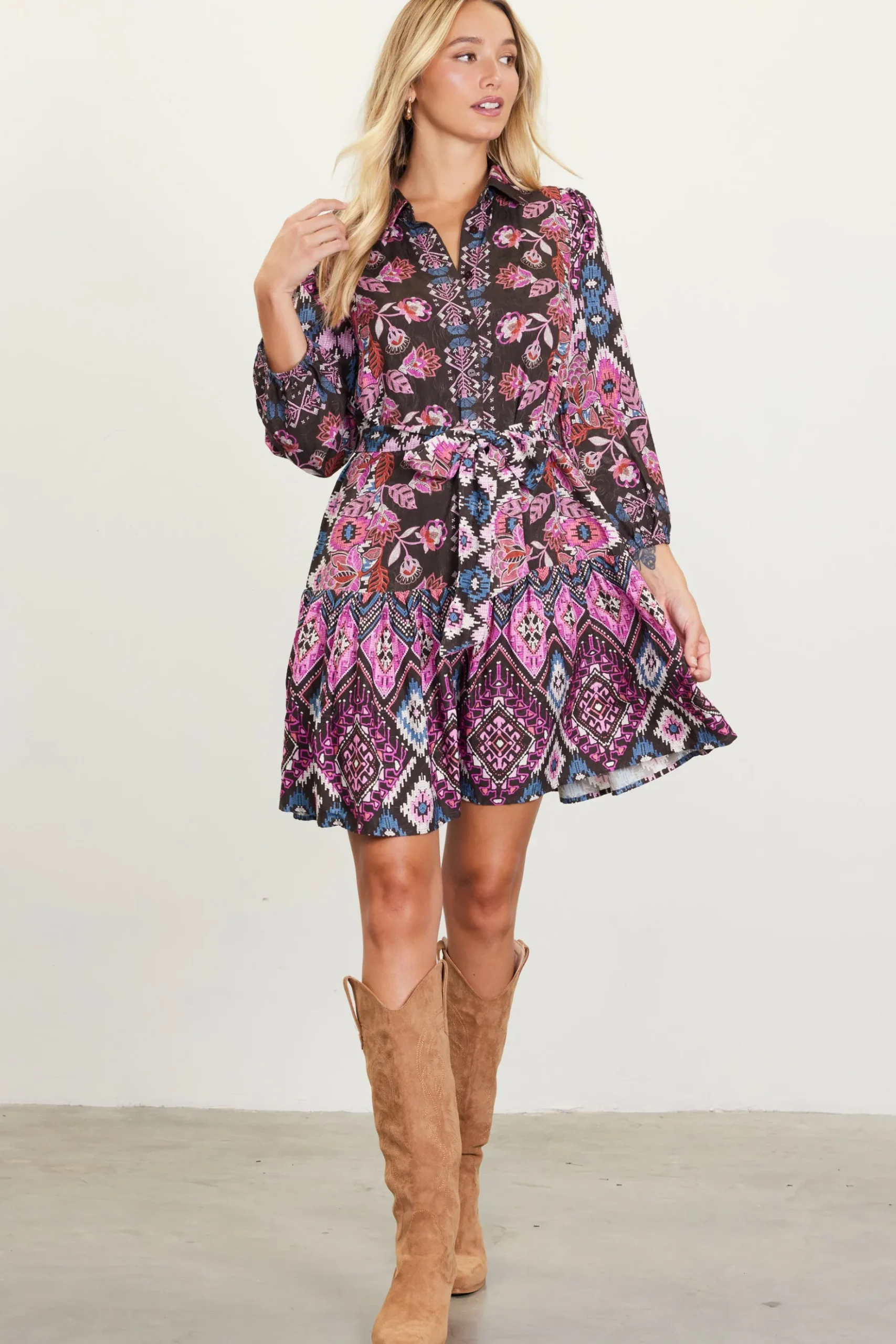 Edain Border Print Mini Dress*SKIES ARE BLUE Clearance