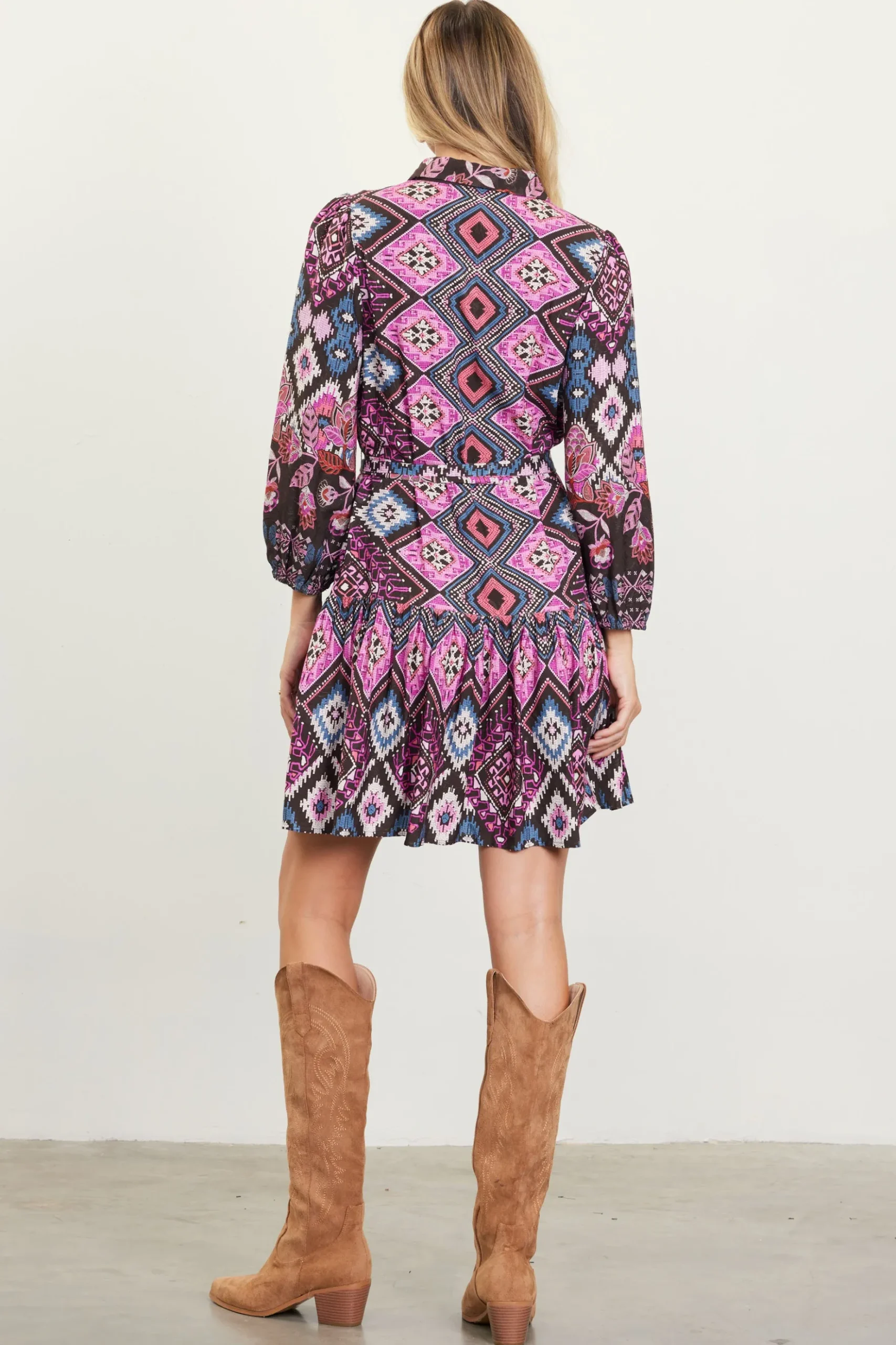 Edain Border Print Mini Dress*SKIES ARE BLUE Clearance