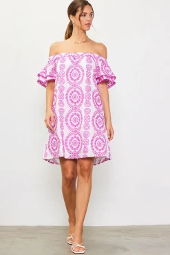 Embroidered Eyelet Off Shoulder Dress*SKIES ARE BLUE