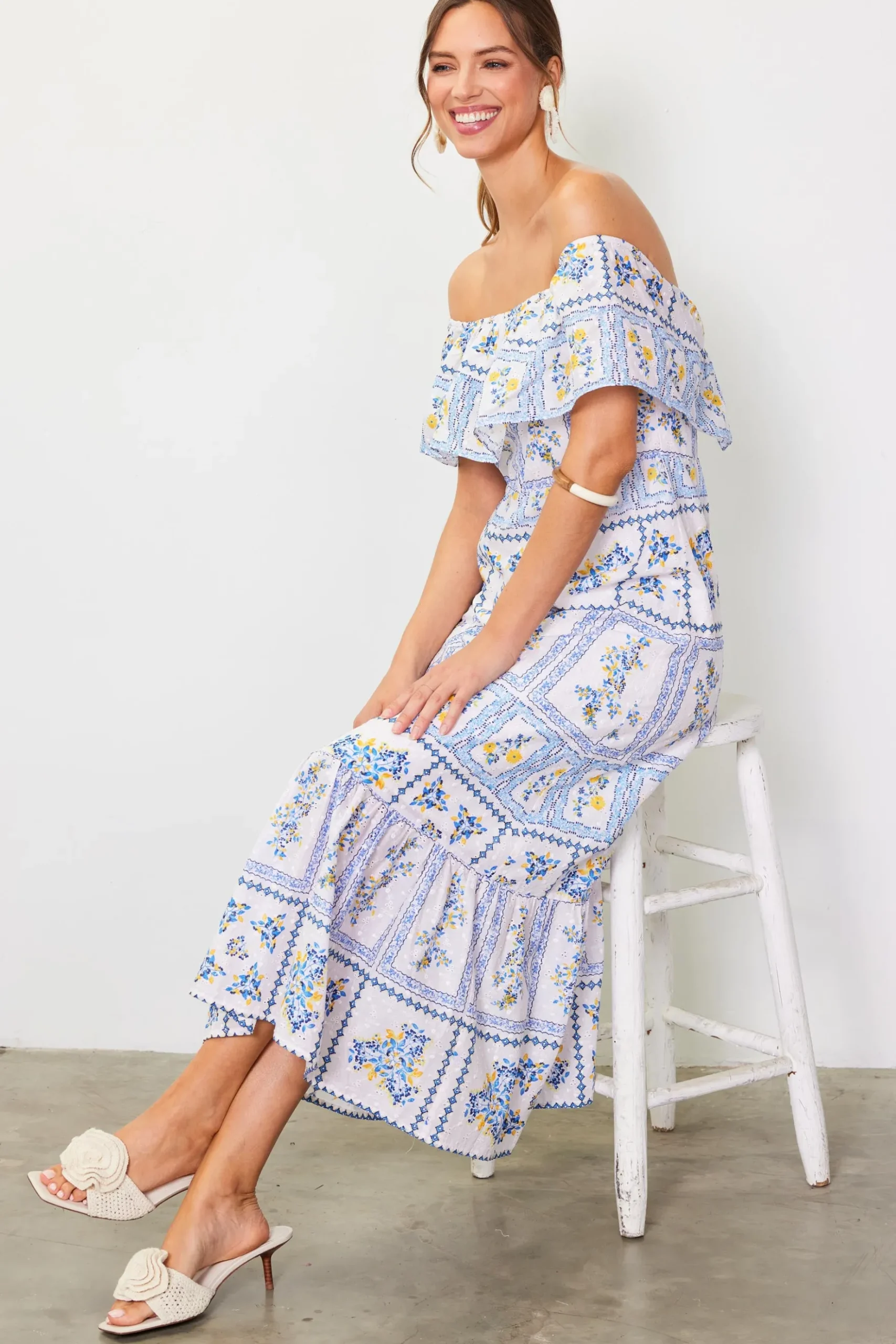 Eyelet Embroidered Print Maxi Dress*SKIES ARE BLUE Discount