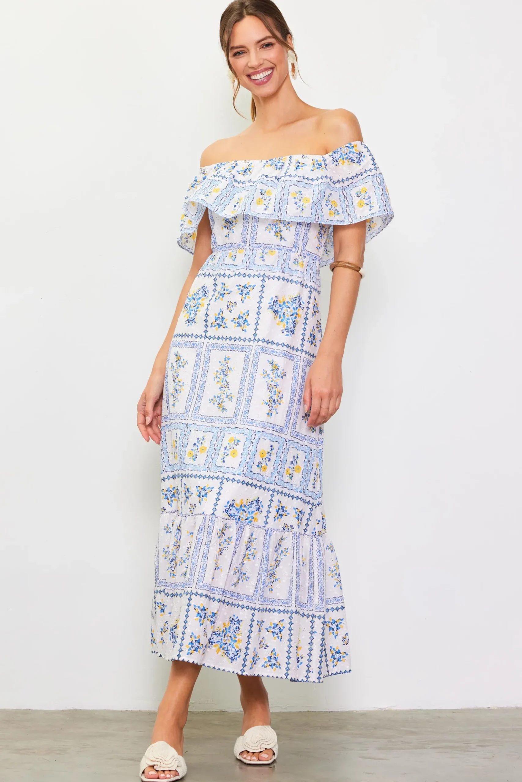 Eyelet Embroidered Print Maxi Dress*SKIES ARE BLUE Discount