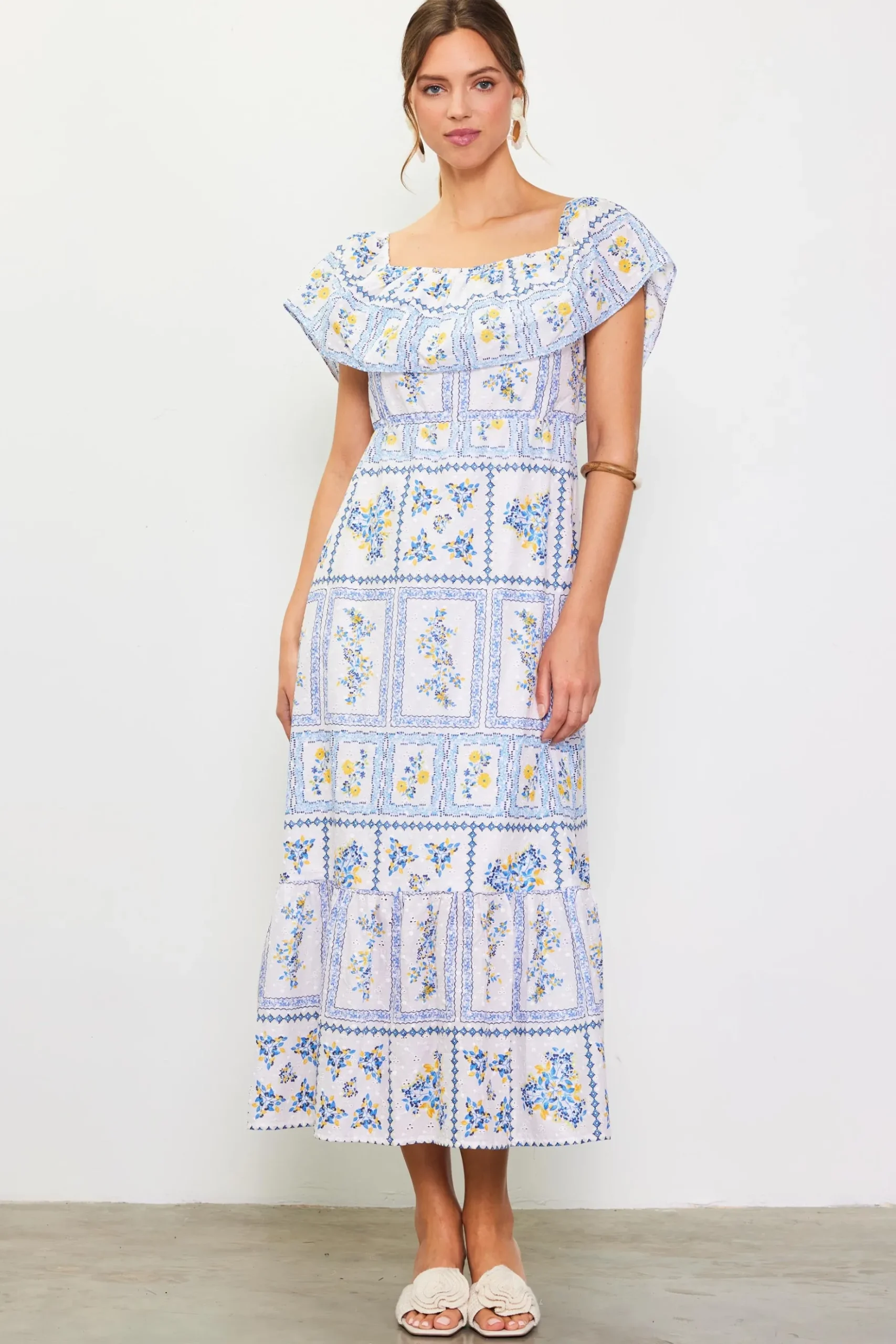 Eyelet Embroidered Print Maxi Dress*SKIES ARE BLUE Discount