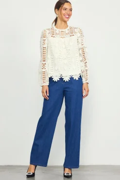 Eyelet Lace Longsleeve Blouse*SKIES ARE BLUE Hot