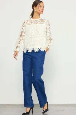 Eyelet Lace Longsleeve Blouse*SKIES ARE BLUE Hot