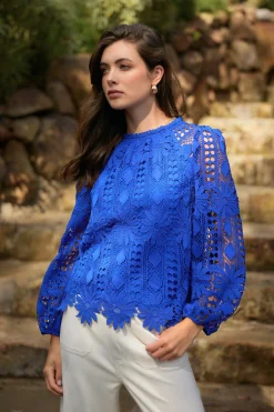 Eyelet Lace Longsleeve Blouse*SKIES ARE BLUE Hot