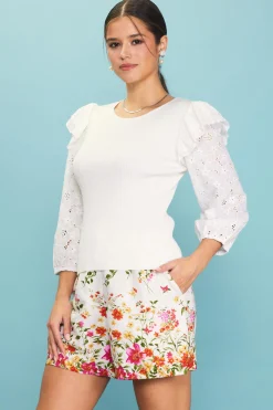 Eyelet Ruffle Sleeve Knit Top*SKIES ARE BLUE Sale