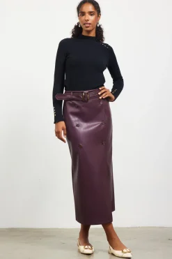 Faux Leather Belted Midi Skirt*SKIES ARE BLUE Hot