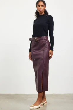 Faux Leather Belted Midi Skirt*SKIES ARE BLUE Hot