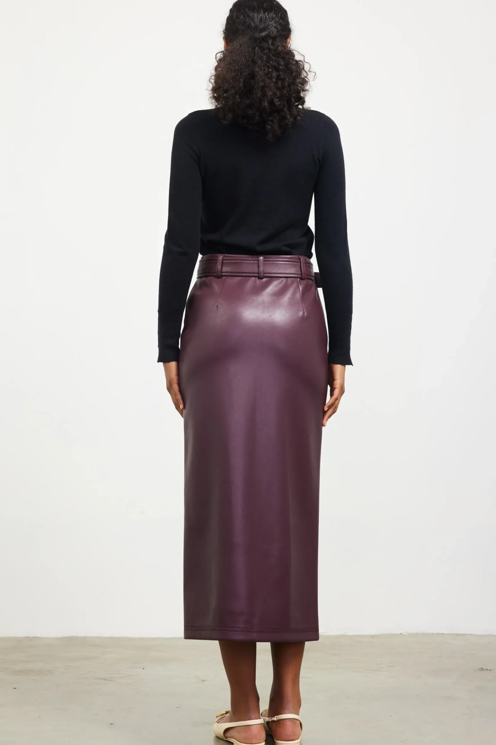 Faux Leather Belted Midi Skirt*SKIES ARE BLUE Hot