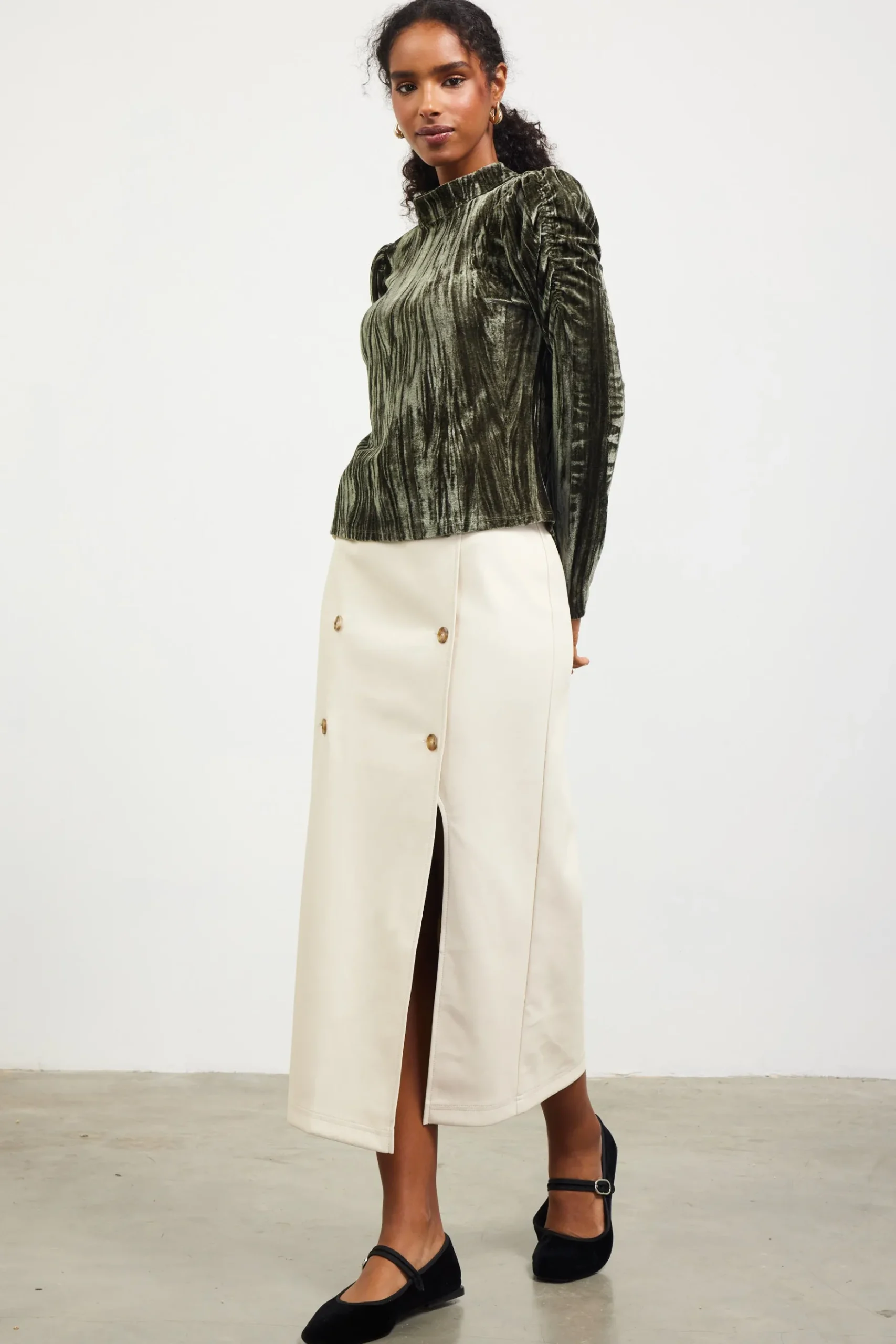 Faux Leather Belted Midi Skirt*SKIES ARE BLUE New