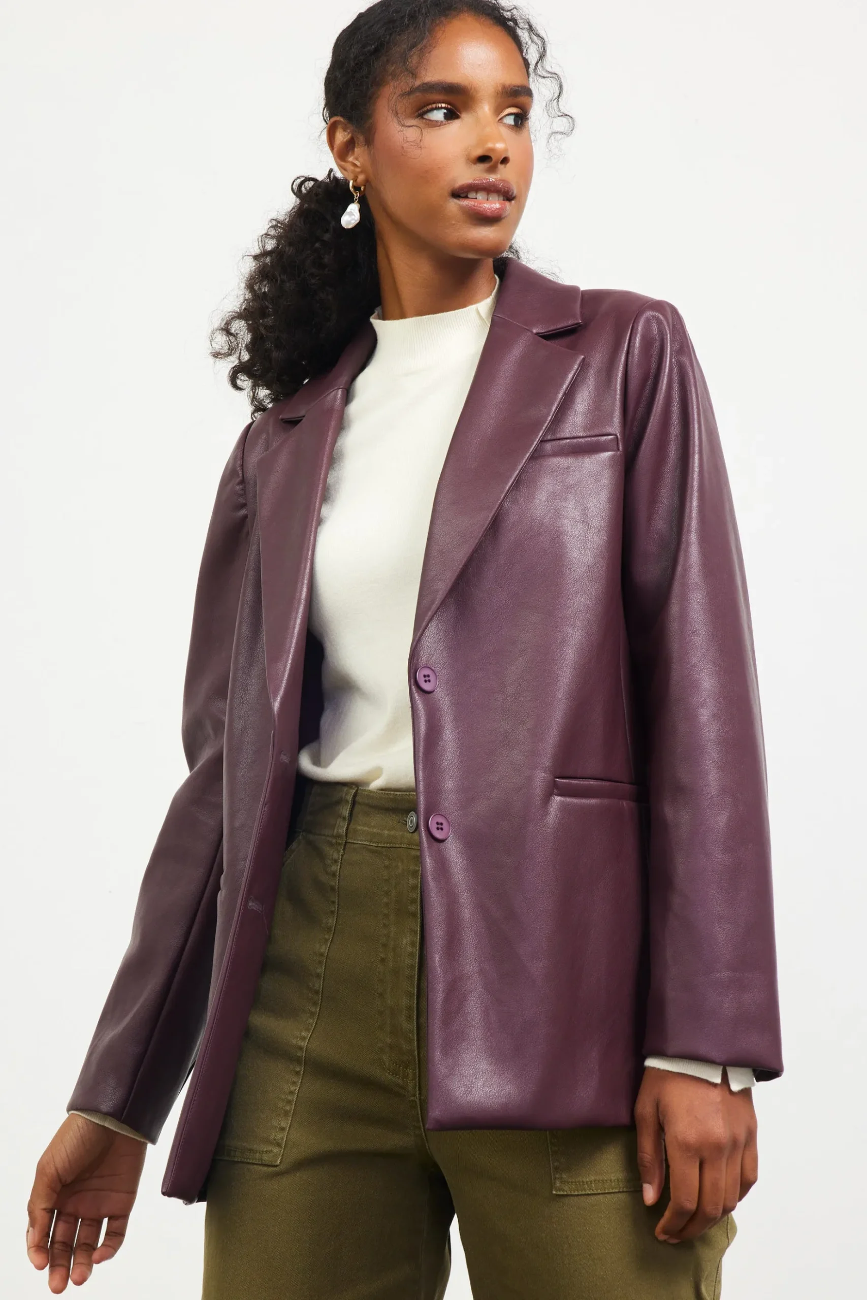 Faux Leather Tailored Blazer*SKIES ARE BLUE