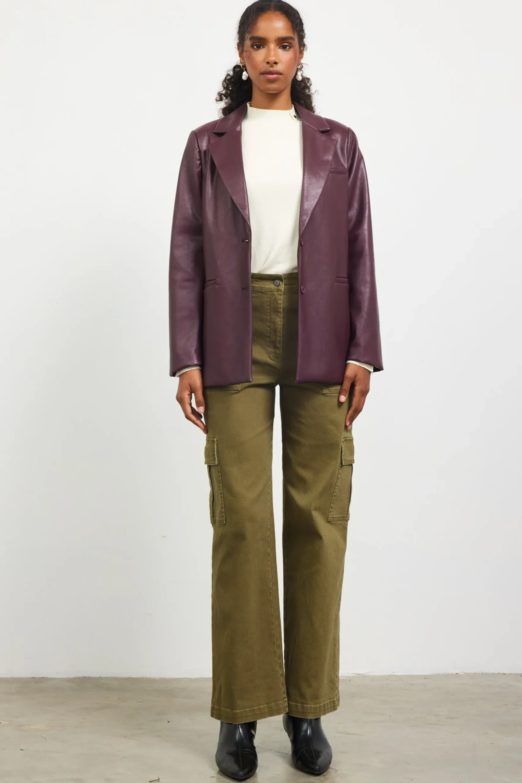 Faux Leather Tailored Blazer*SKIES ARE BLUE