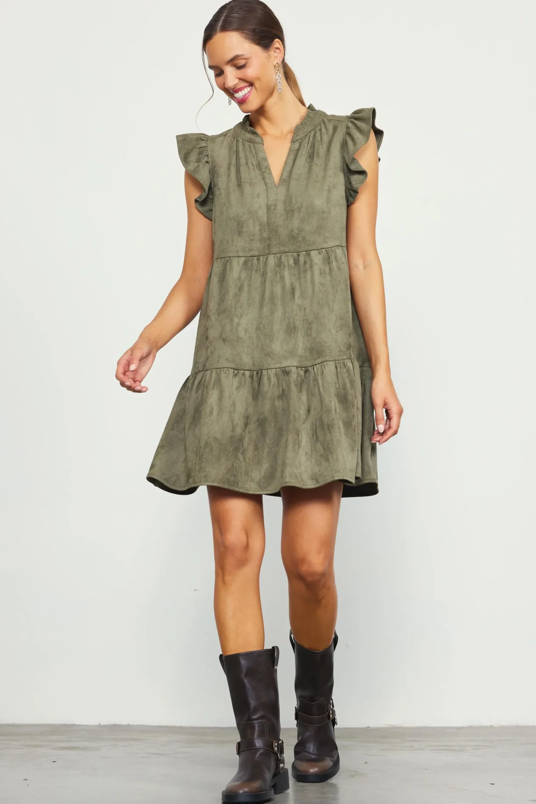 Faux Suede Tiered Mini Dress*SKIES ARE BLUE Online