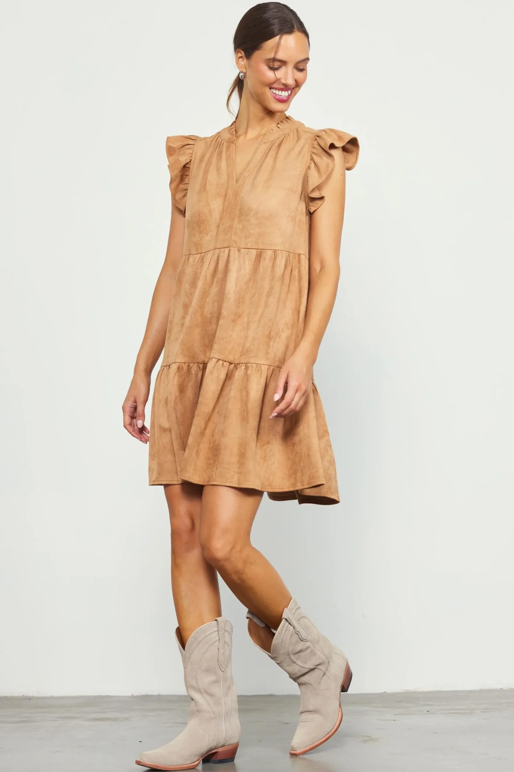 Faux Suede Tiered Mini Dress*SKIES ARE BLUE Hot