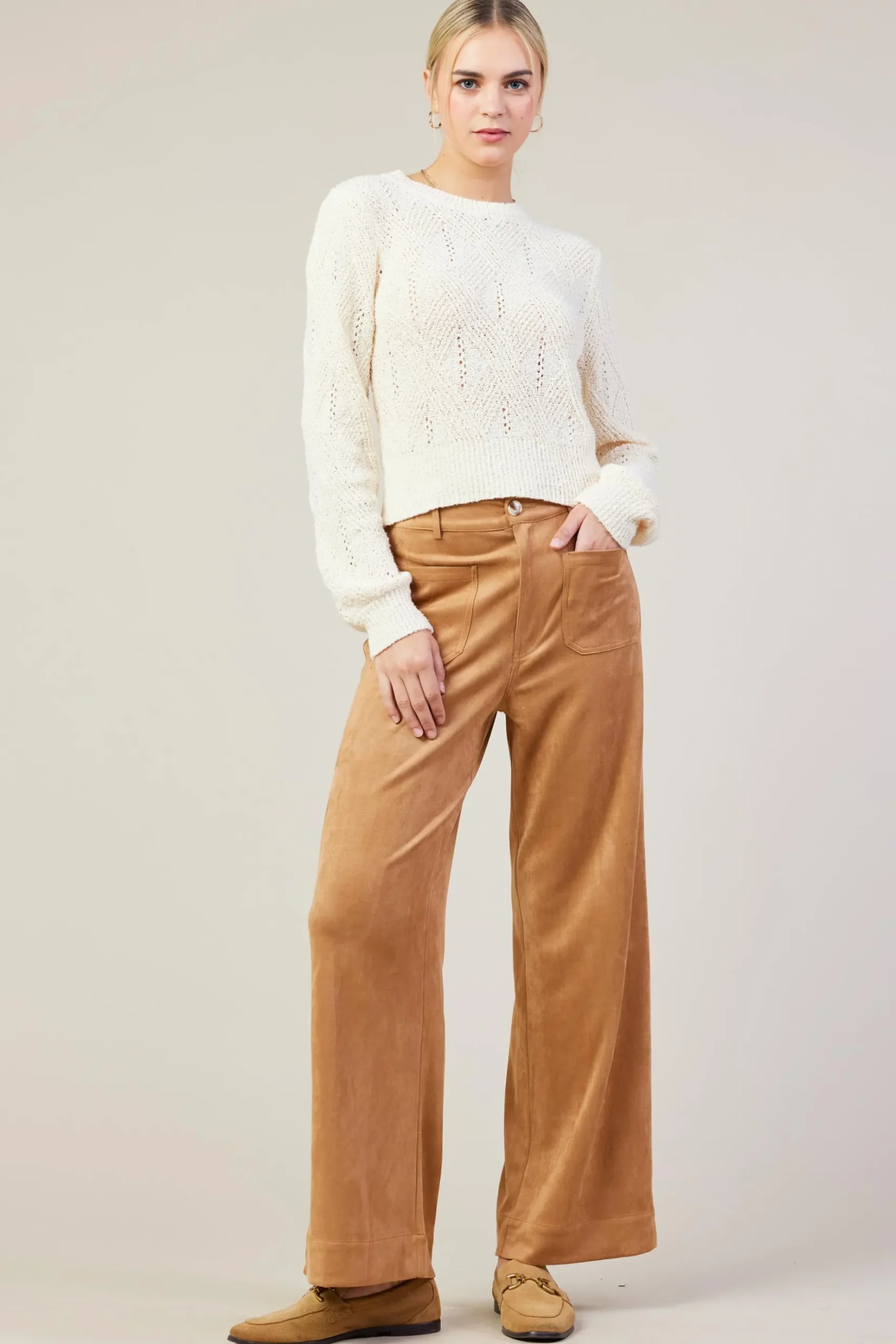 Faux Suede Wide Leg Pant*SKIES ARE BLUE Outlet