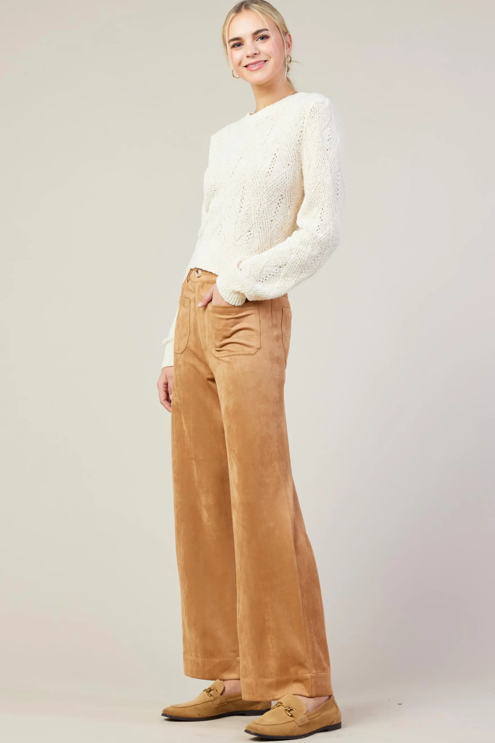 Faux Suede Wide Leg Pant*SKIES ARE BLUE Outlet