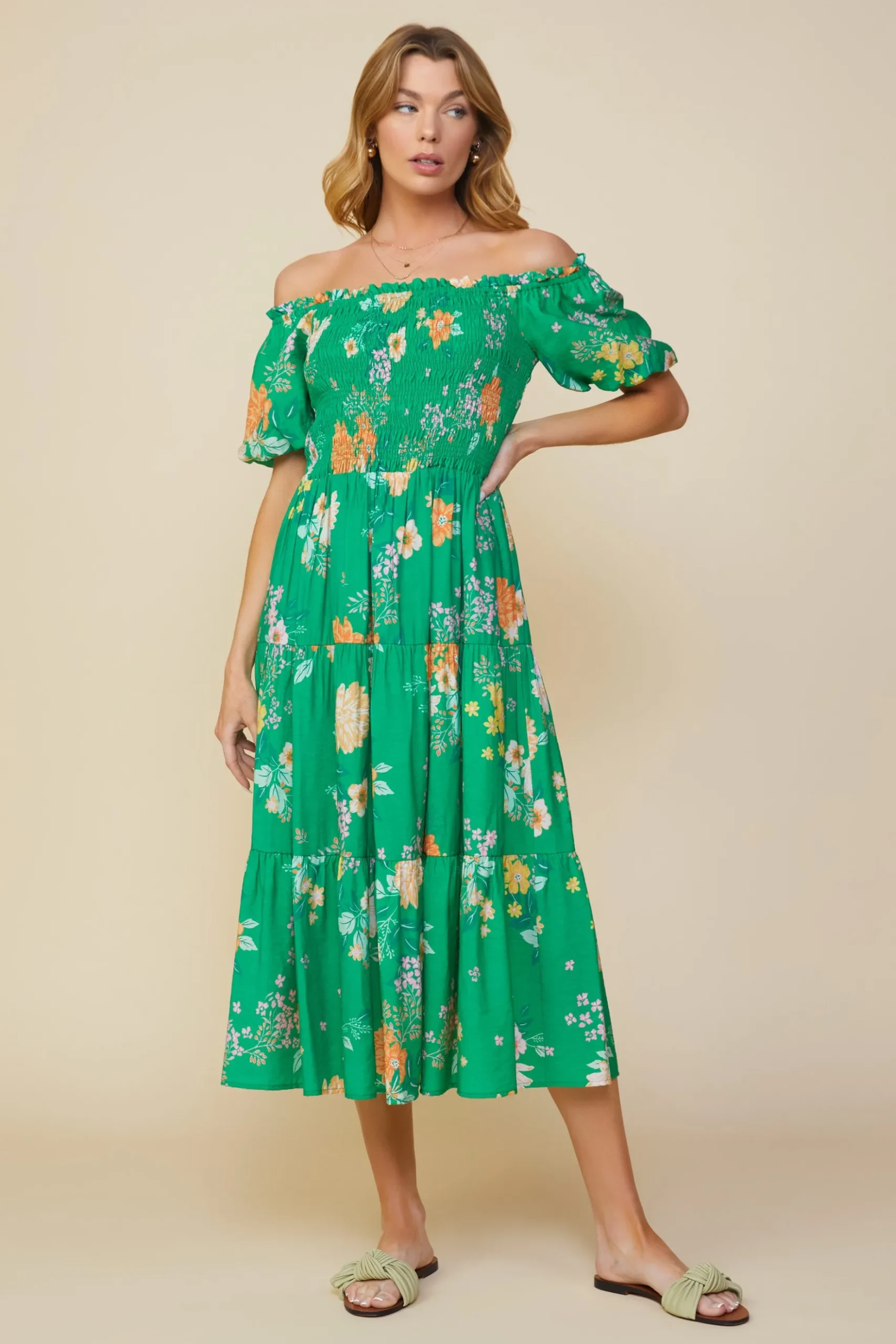 Fleur Print Off Shoulder Midi Dress*SKIES ARE BLUE Online