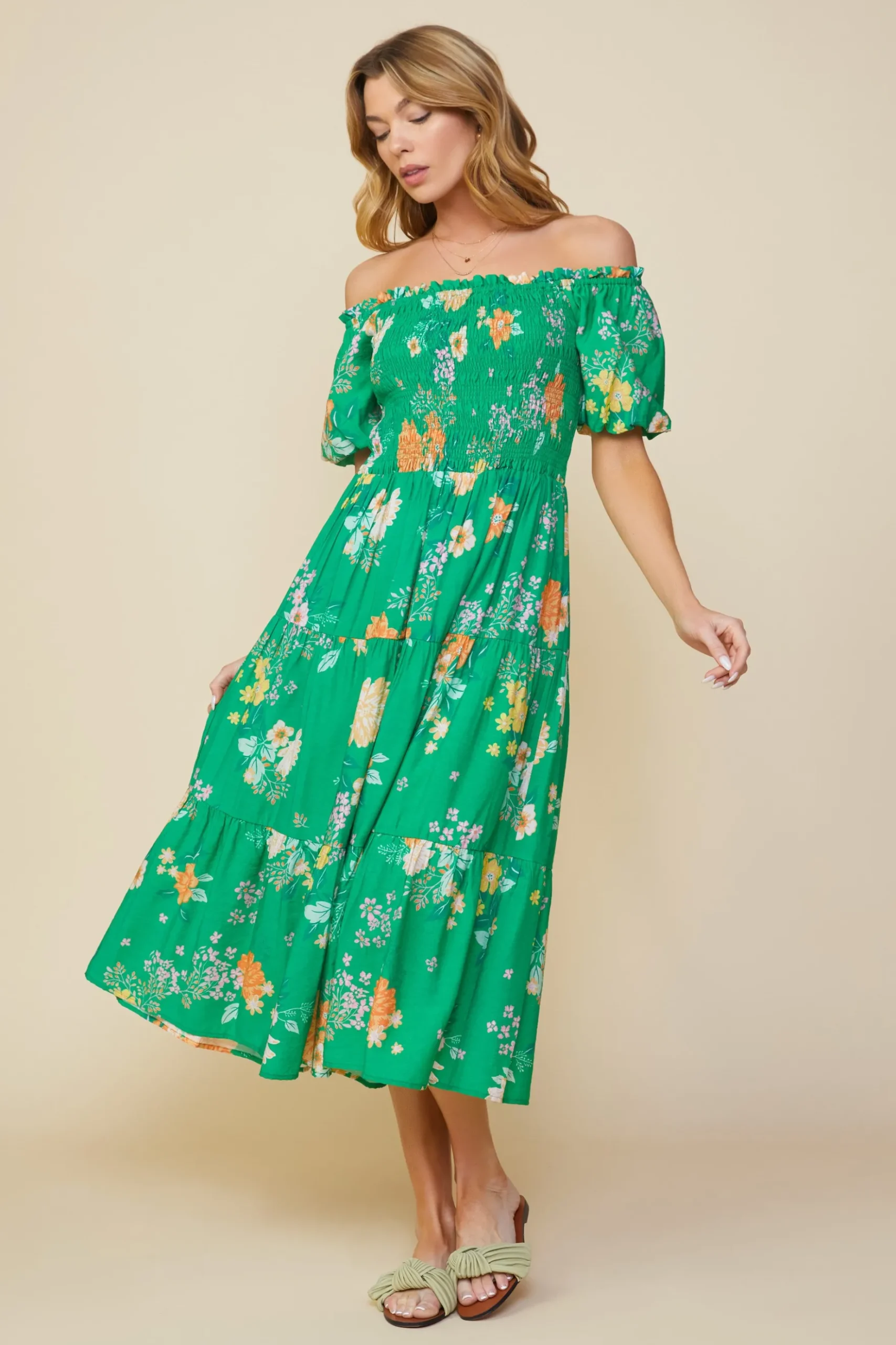 Fleur Print Off Shoulder Midi Dress*SKIES ARE BLUE Online