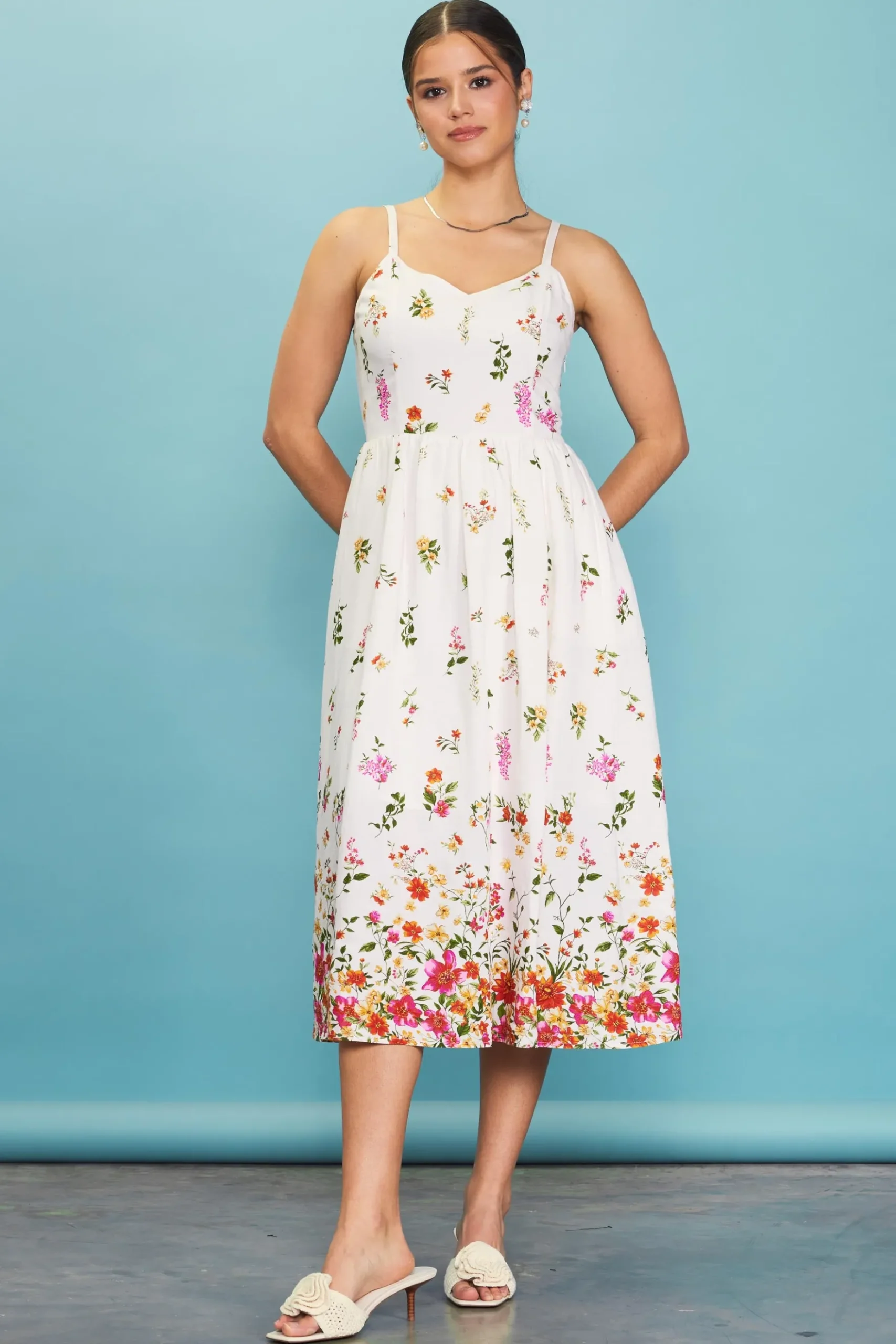 Floral Motif Print Midi Dress*SKIES ARE BLUE Clearance