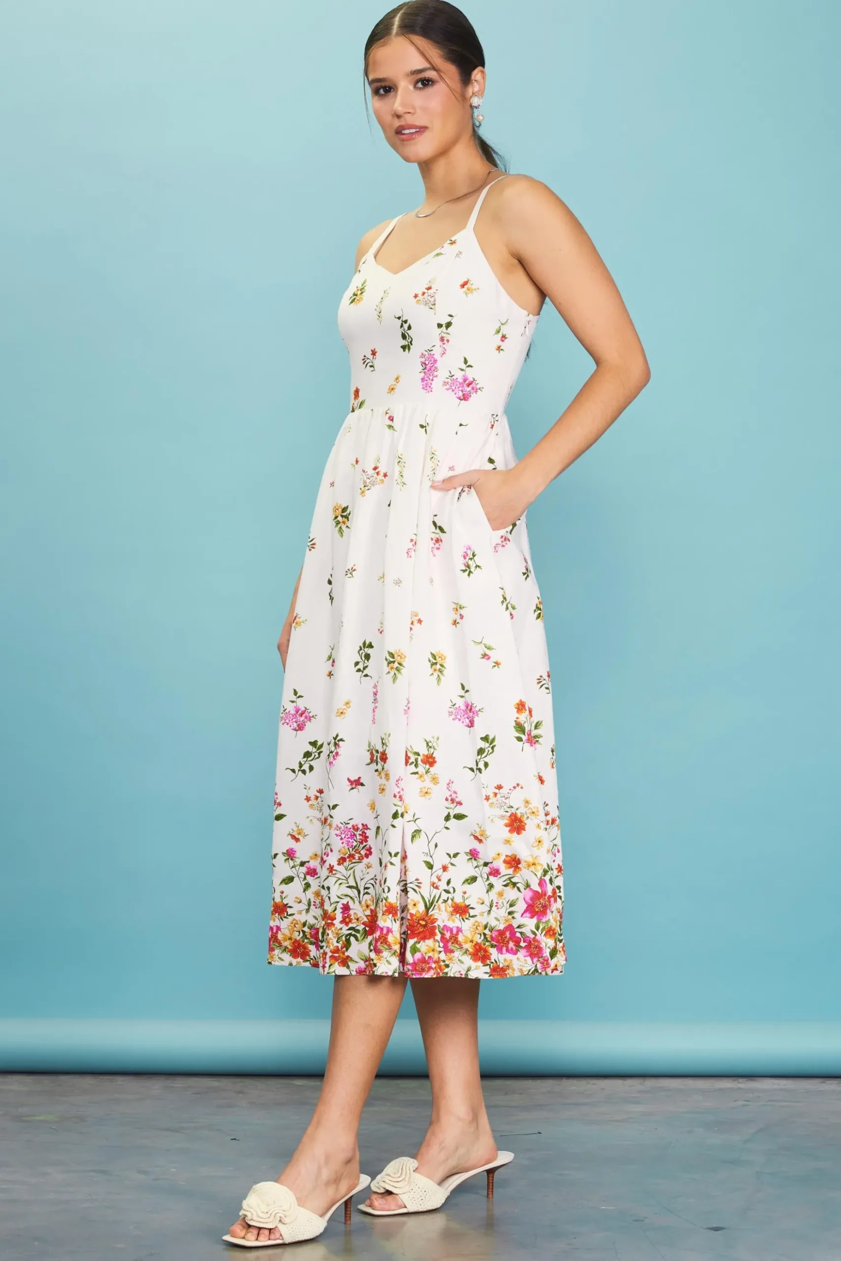 Floral Motif Print Midi Dress*SKIES ARE BLUE Clearance