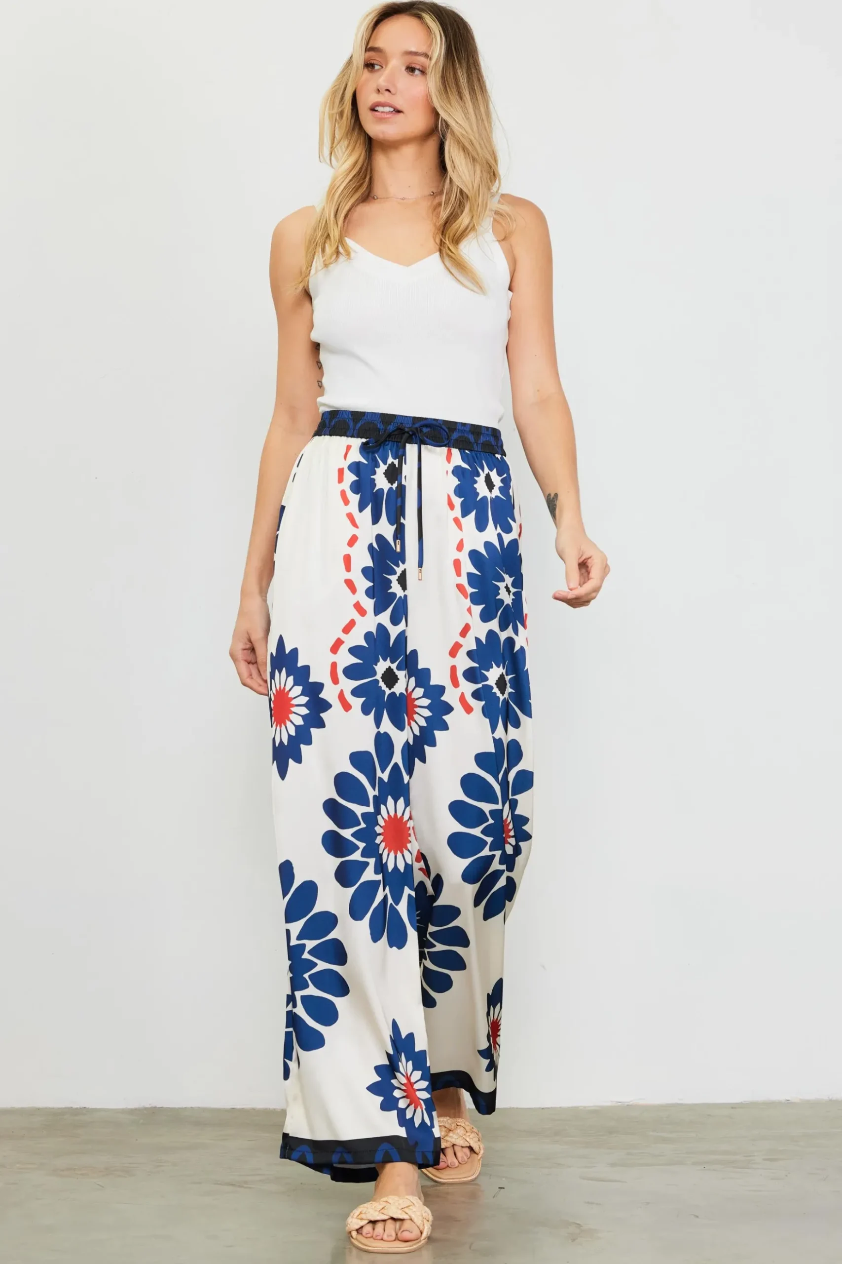 Floral Print Elastic Waistband Pants*SKIES ARE BLUE Clearance