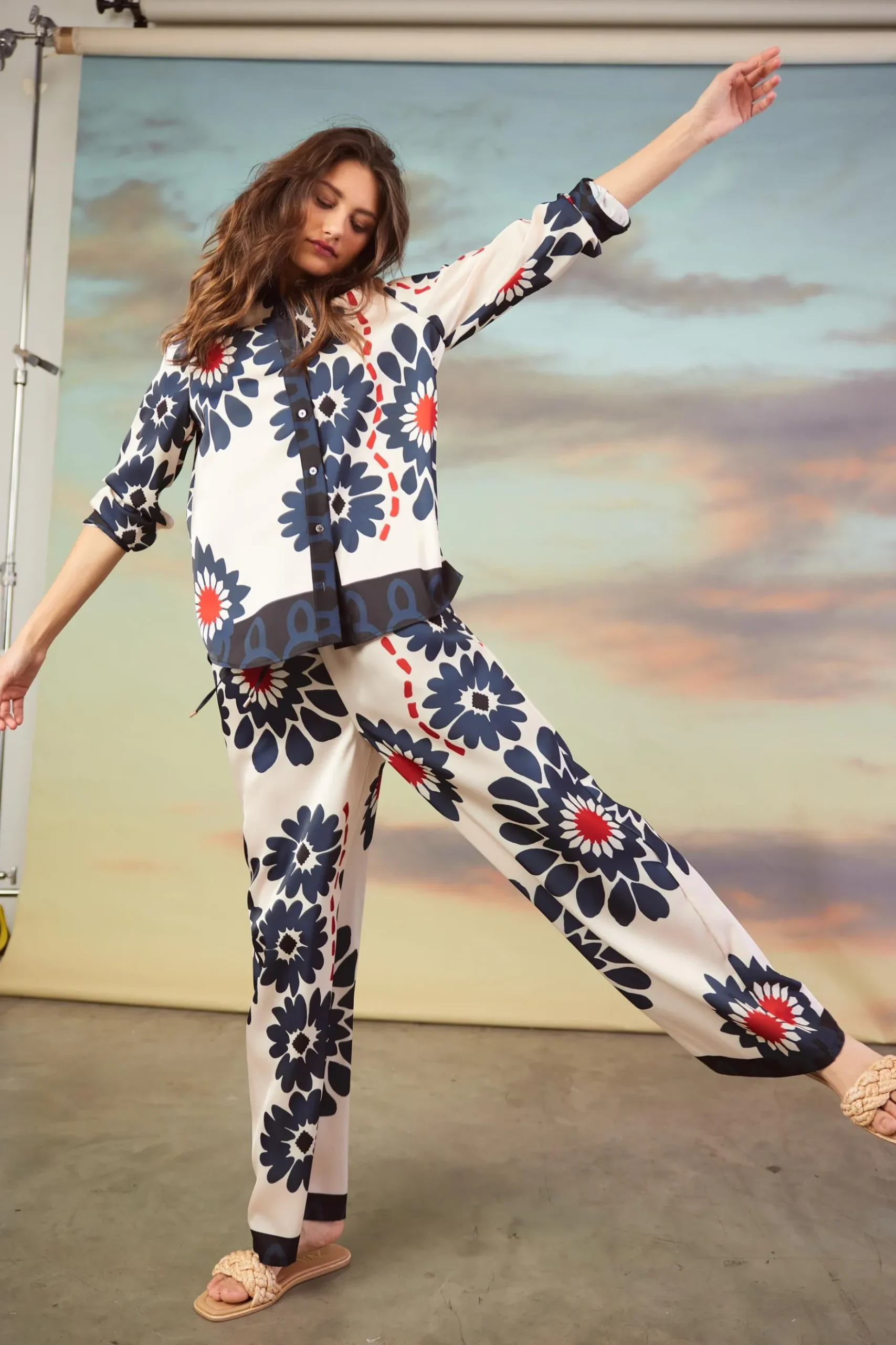 Floral Print Elastic Waistband Pants*SKIES ARE BLUE Clearance