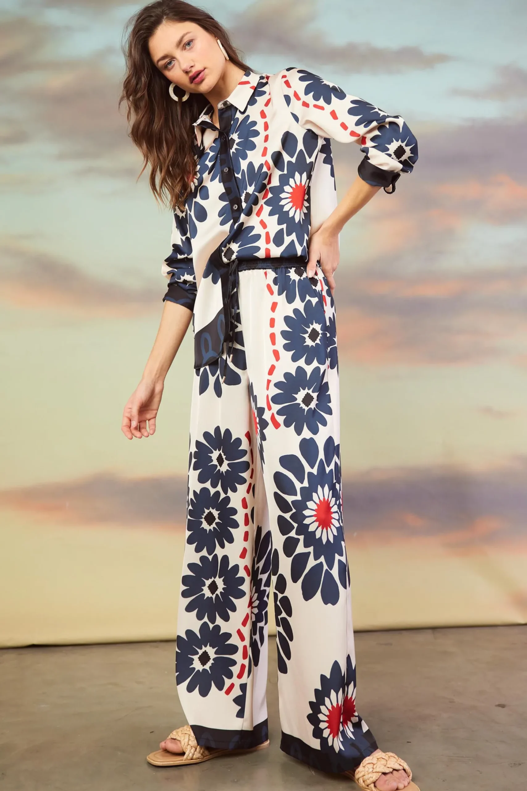 Floral Print Elastic Waistband Pants*SKIES ARE BLUE Clearance
