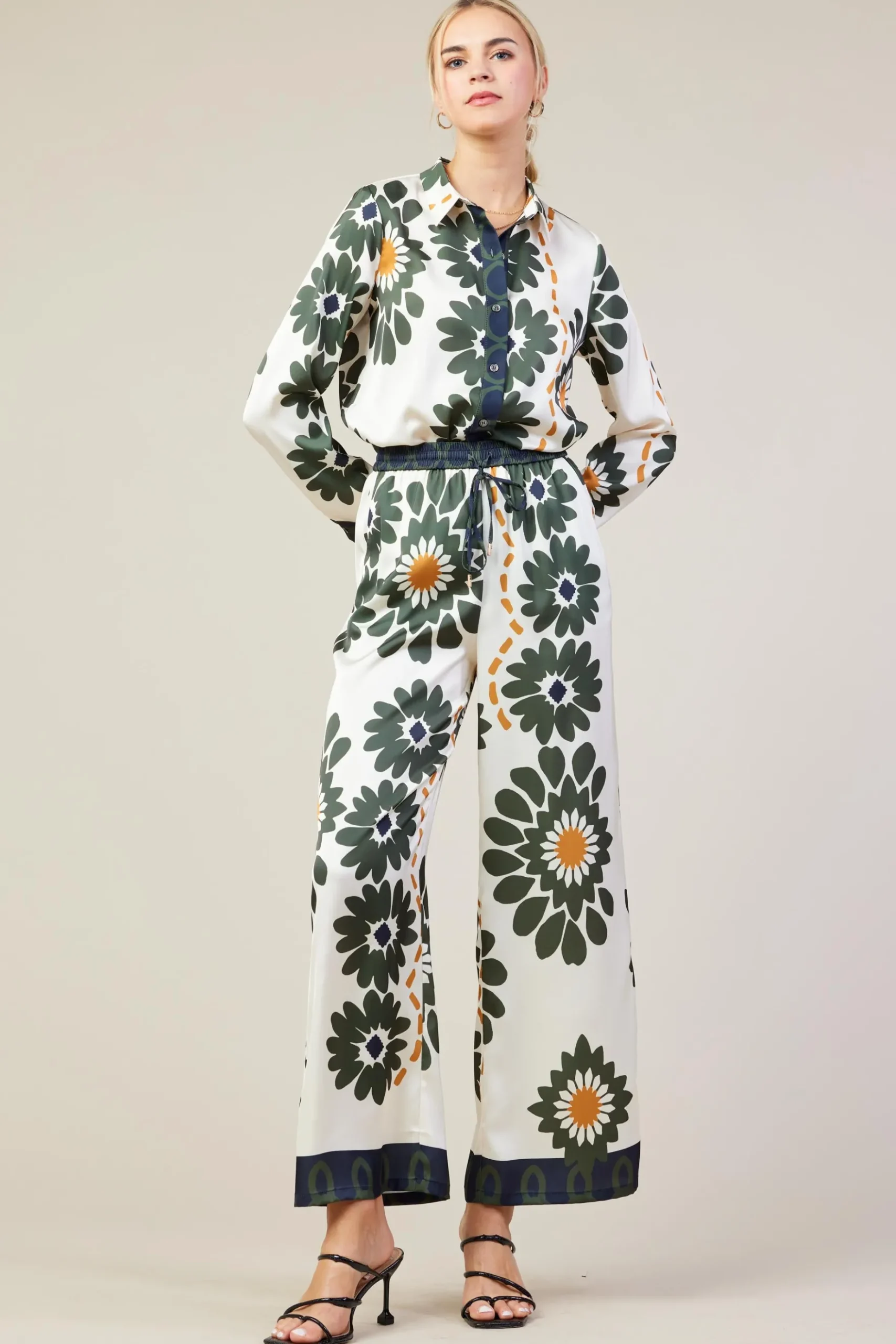 Floral Print Elastic Waistband Pants*SKIES ARE BLUE Best