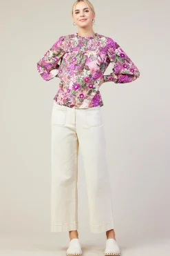Floral Print Smocked Neckline Blouse*SKIES ARE BLUE Clearance