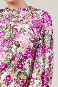 Floral Print Smocked Neckline Blouse*SKIES ARE BLUE Clearance