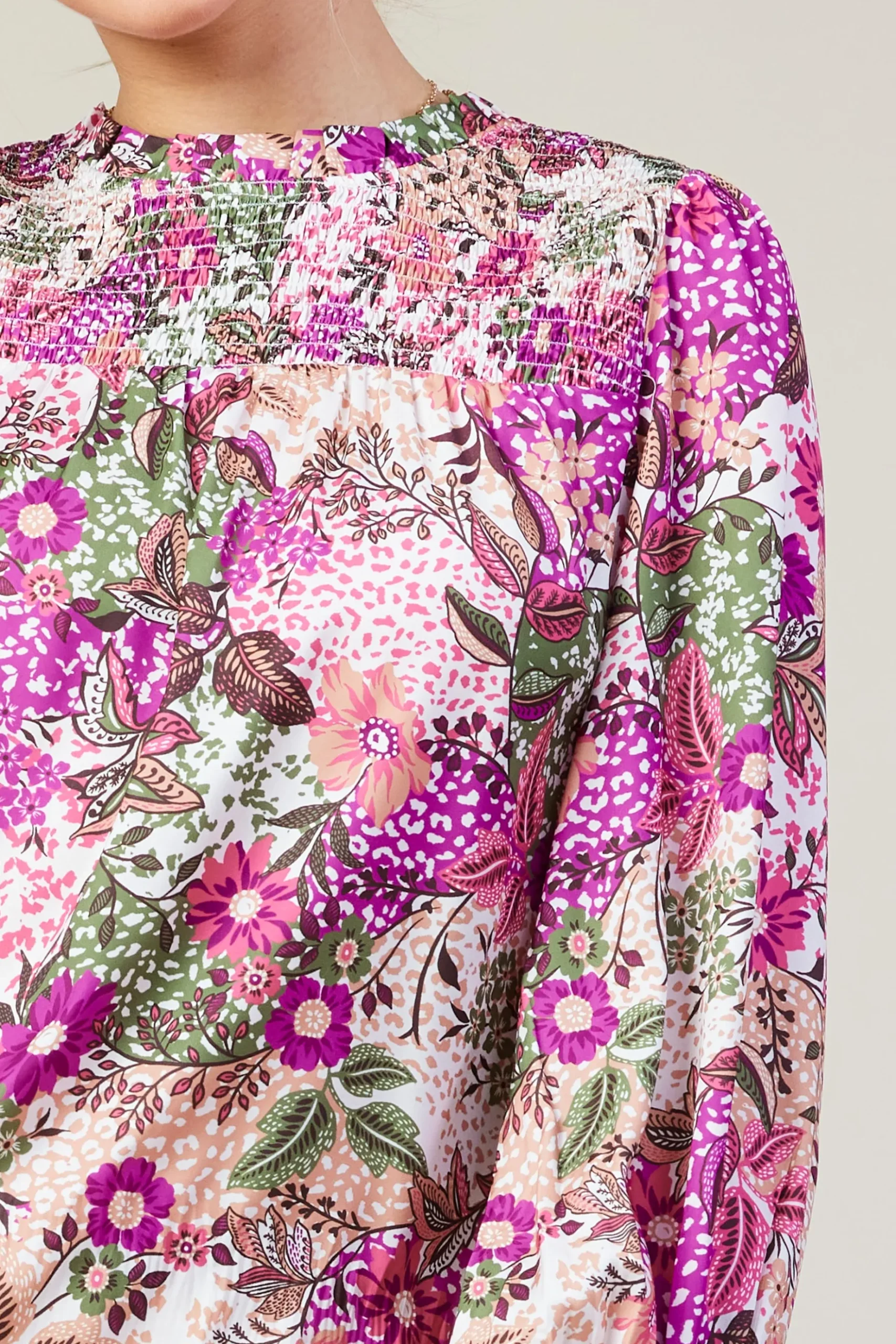 Floral Print Smocked Neckline Blouse*SKIES ARE BLUE Clearance