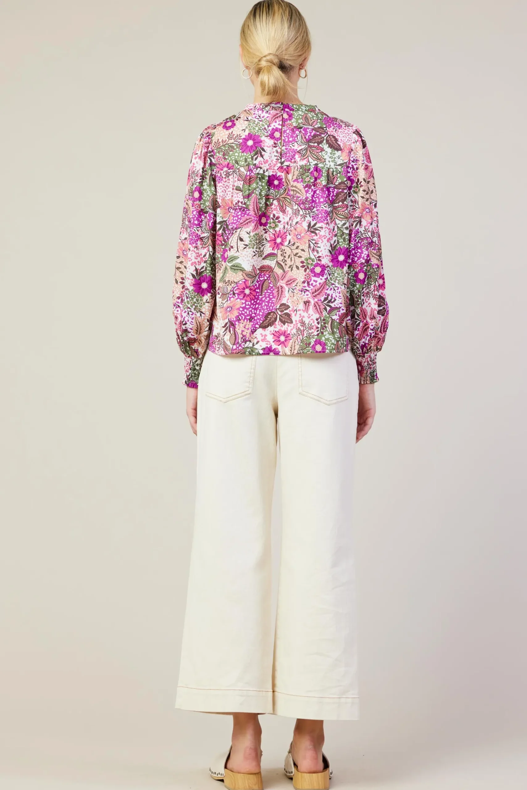 Floral Print Smocked Neckline Blouse*SKIES ARE BLUE Clearance
