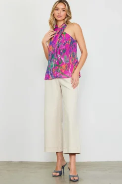 Floral Print Twisted Halter Top*SKIES ARE BLUE Sale